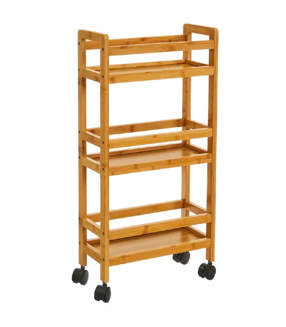 wadiga Desserte de cuisine sur roulettes étroite en bambou 36x15x74cm