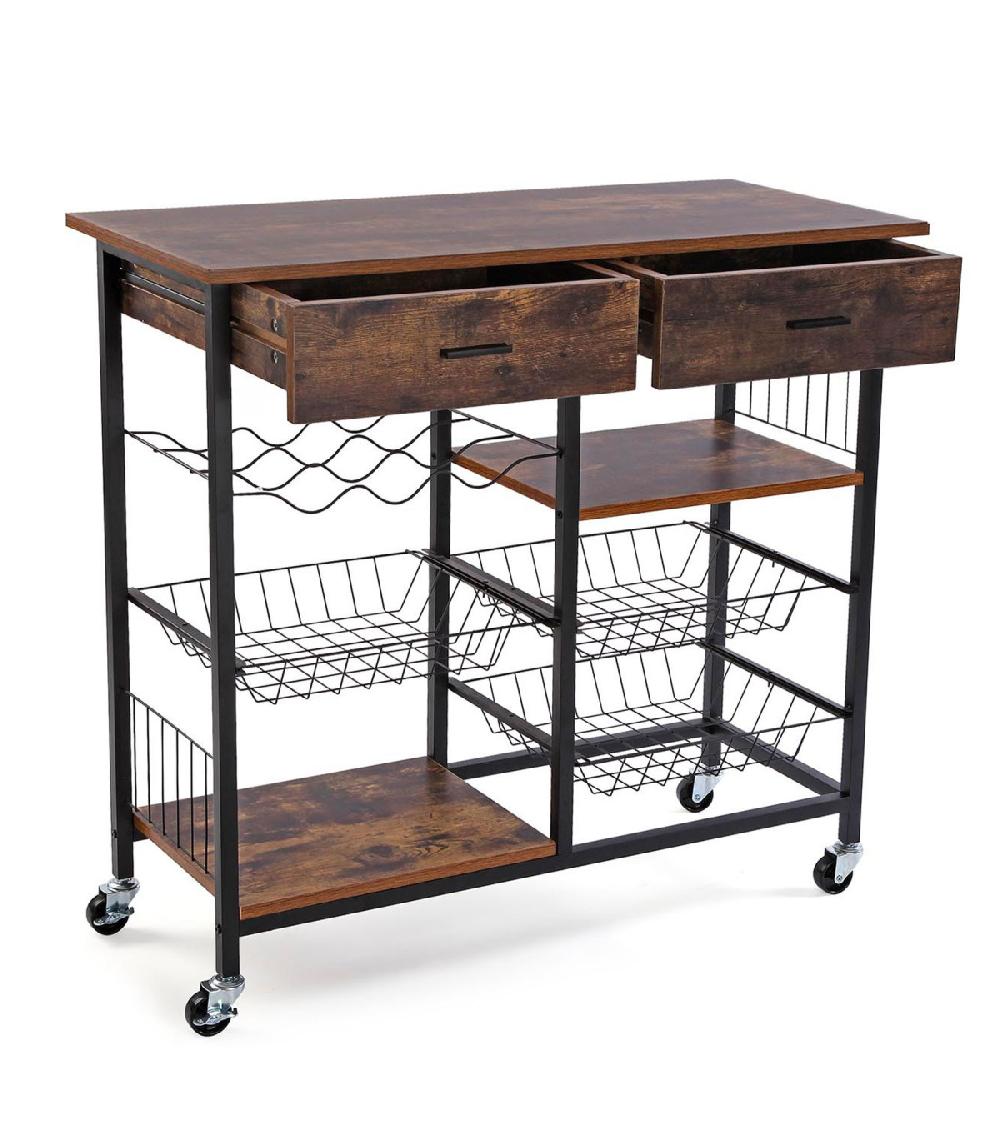 Wadiga Desserte De Cuisine Sur Roulettes Noir Et Bois 90x40x85cm