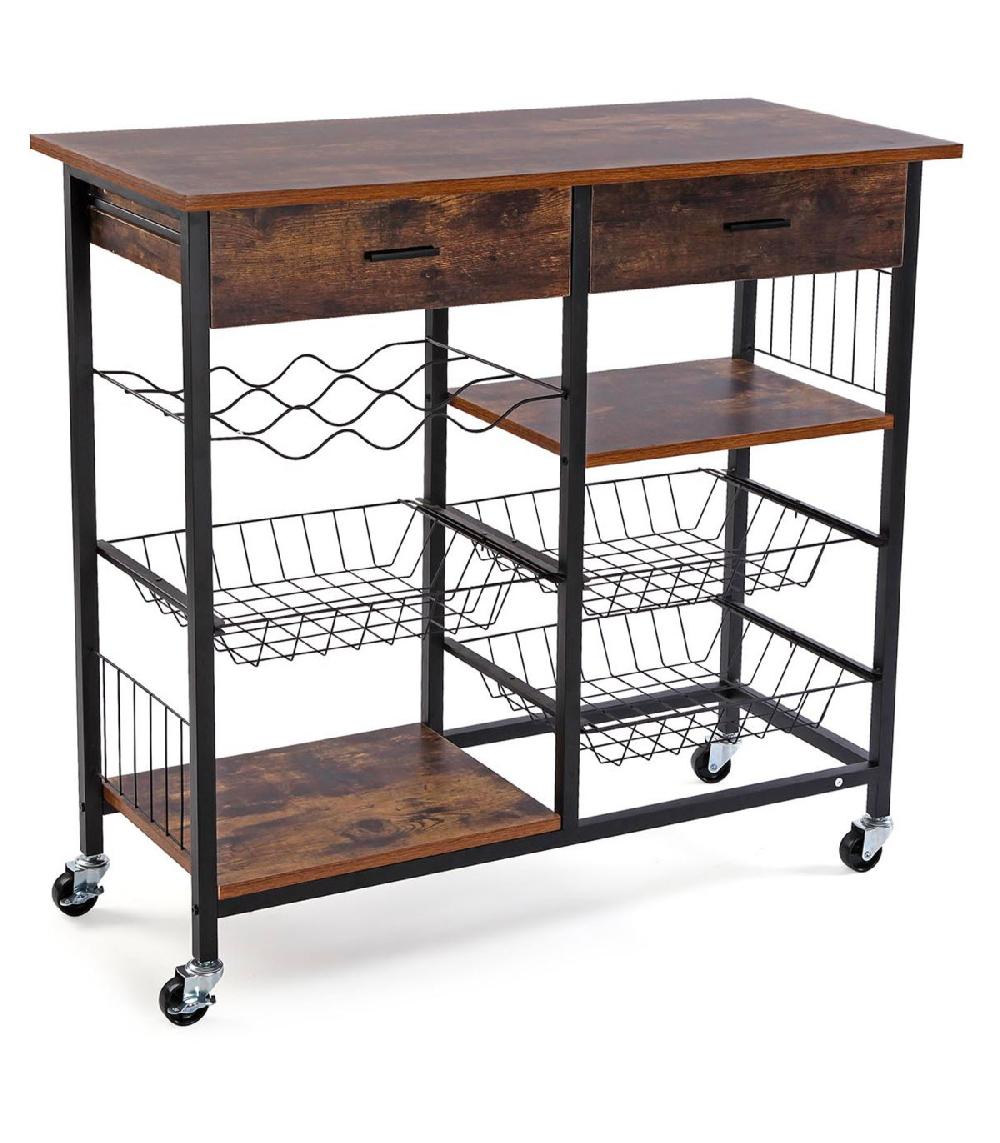 wadiga Desserte de cuisine sur roulettes noir et bois 90x40x85cm