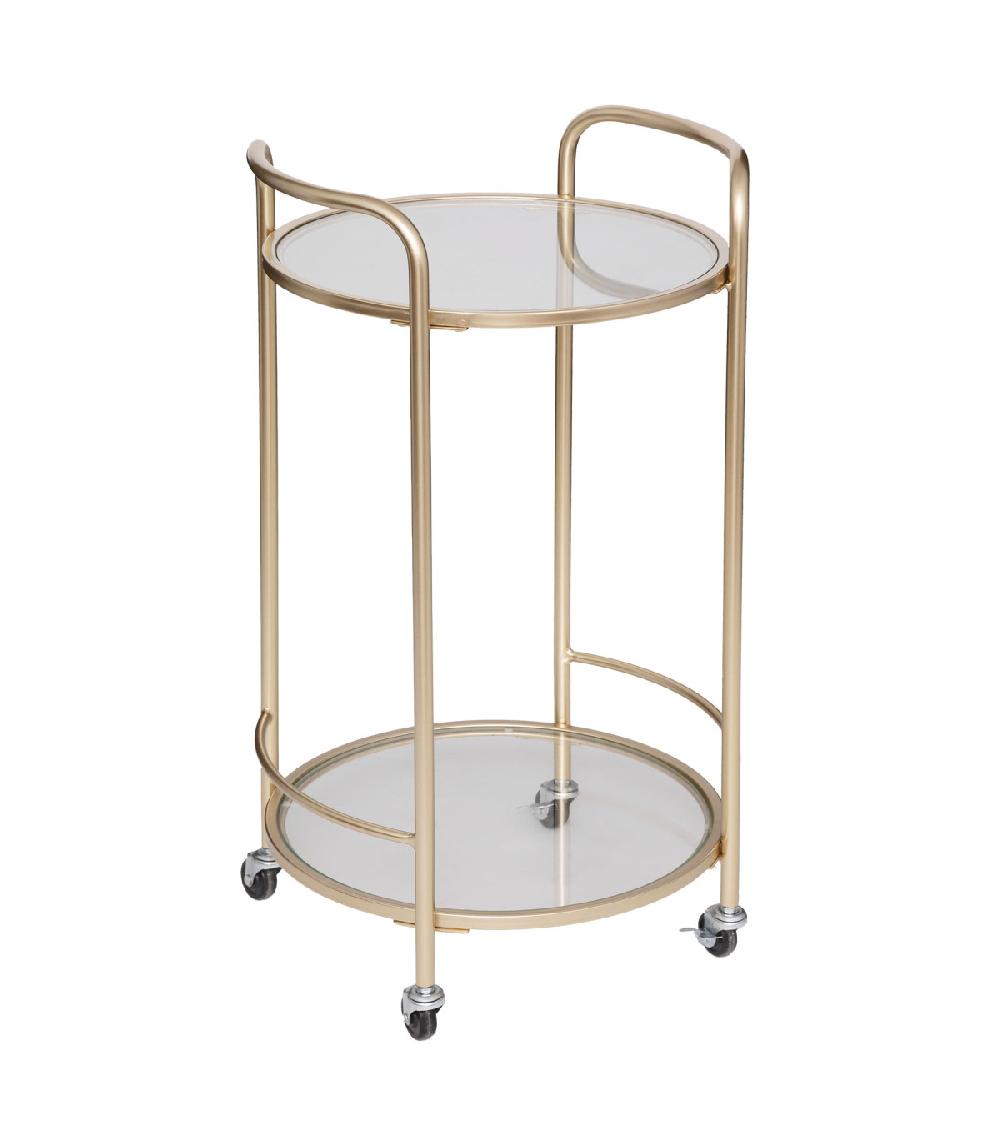 wadiga Desserte ronde apéritif salon en métal doré et Plateaux verre 40x40x75cm