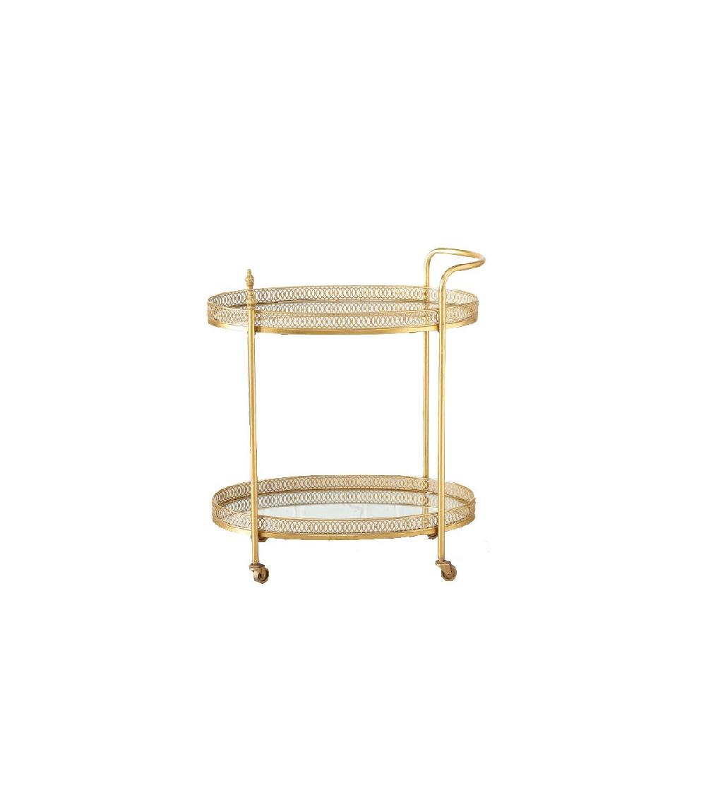 wadiga Desserte Table Apéritif Salon en Métal Doré et Plateaux Miroirs