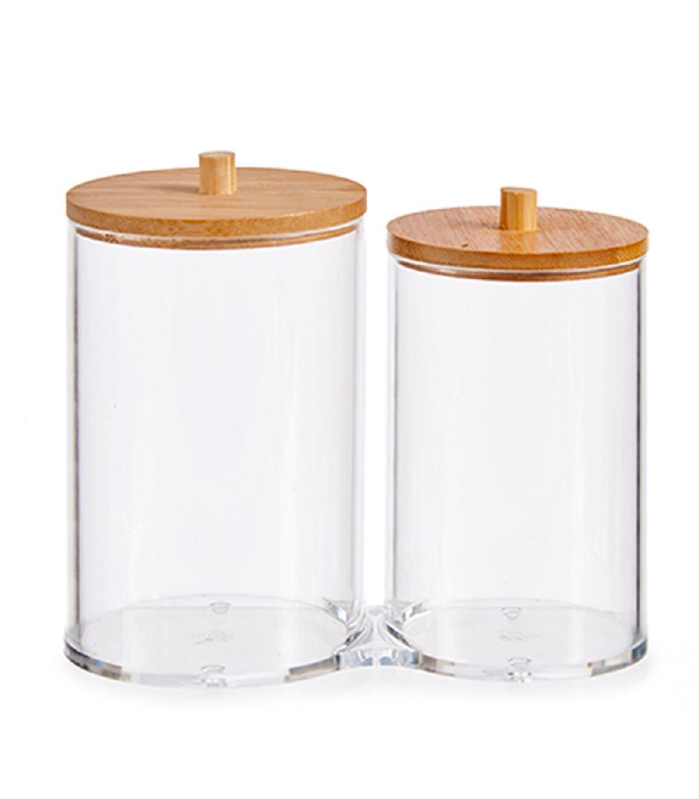wadiga Distributeur coton-tiges et coton transparent et bambou 15x8x13.5cm