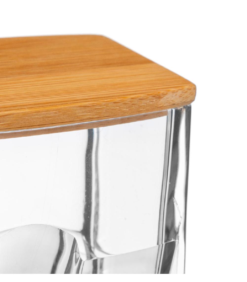 Wadiga Distributeur Coton-tiges Transparent Et Bambou - 9.3x8x7.4cm