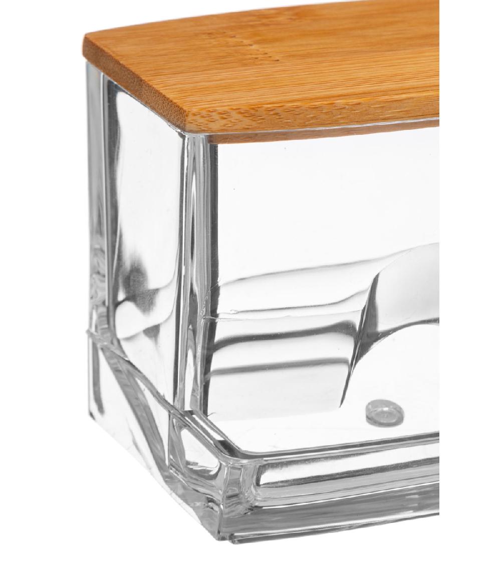 Wadiga Distributeur Coton-tiges Transparent Et Bambou - 9.3x8x7.4cm