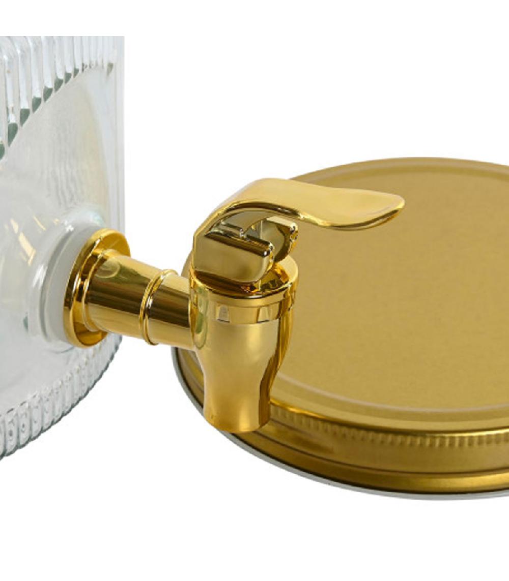 Wadiga Distributeur De Boisson En Verre Strié Et Métal Doré 18x18x15cm