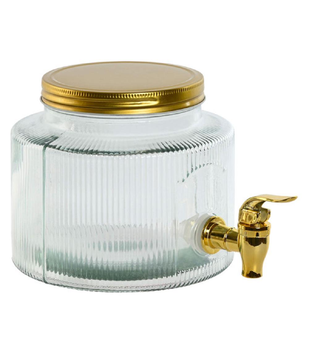 wadiga Distributeur de boisson en verre strié et métal doré 18x18x15cm