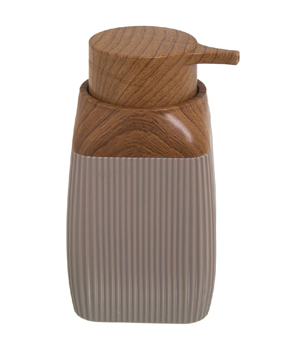 Wadiga Distributeur De Savon Acrylique Beige Et Bois 300ml