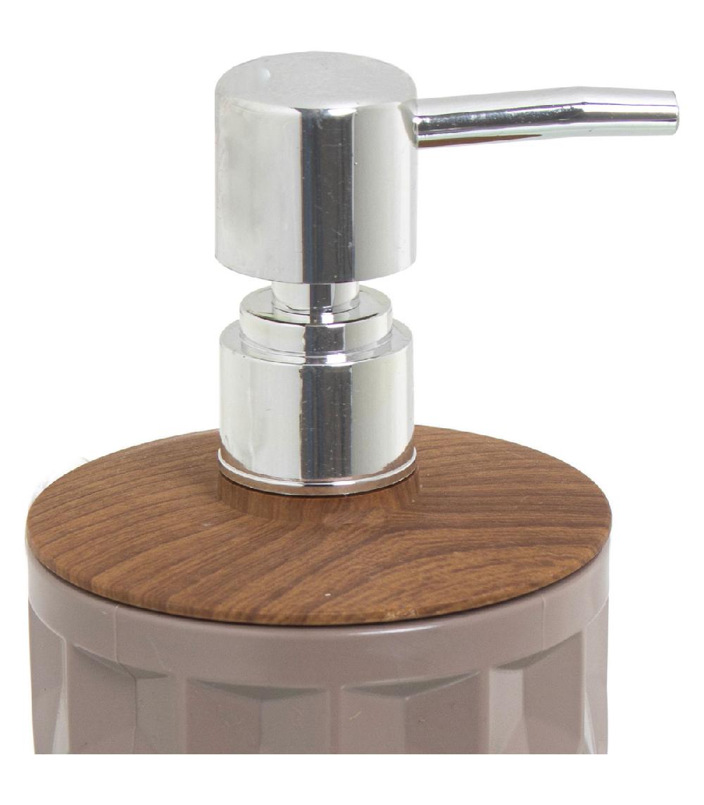 Wadiga Distributeur De Savon Acrylique Beige Et Bois 450ml