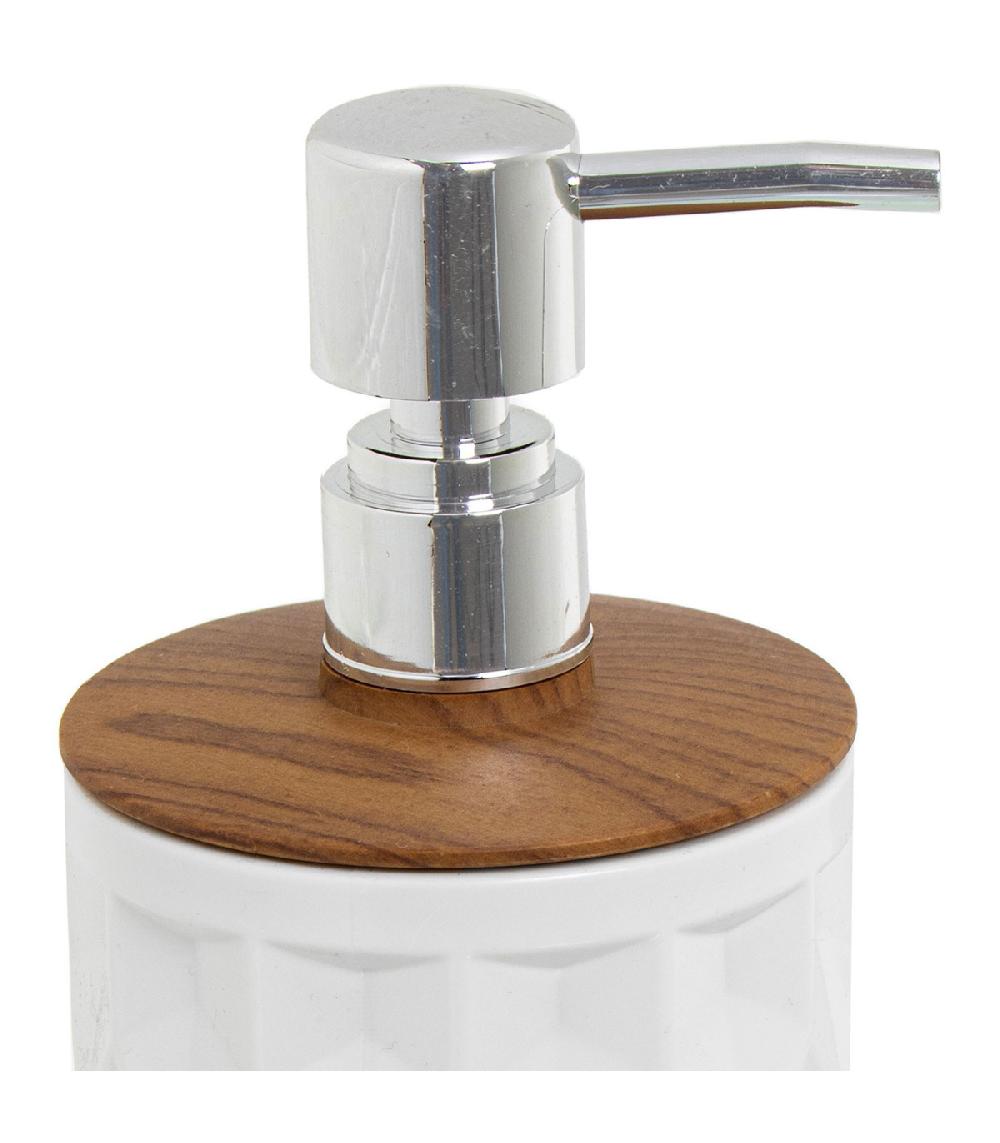 Wadiga Distributeur De Savon Acrylique Blanc Et Bois 450ml