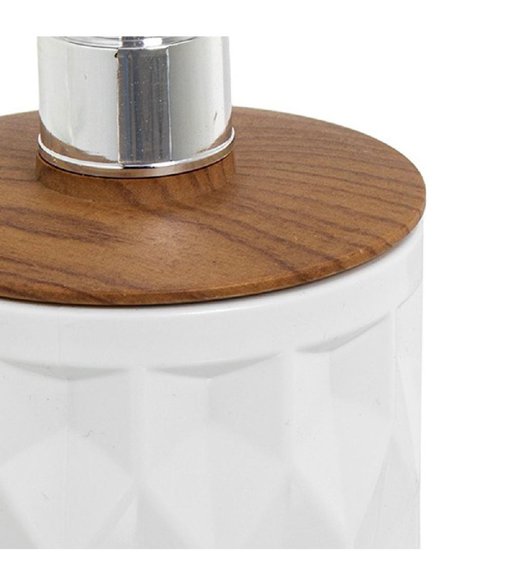 Wadiga Distributeur De Savon Acrylique Blanc Et Bois 450ml