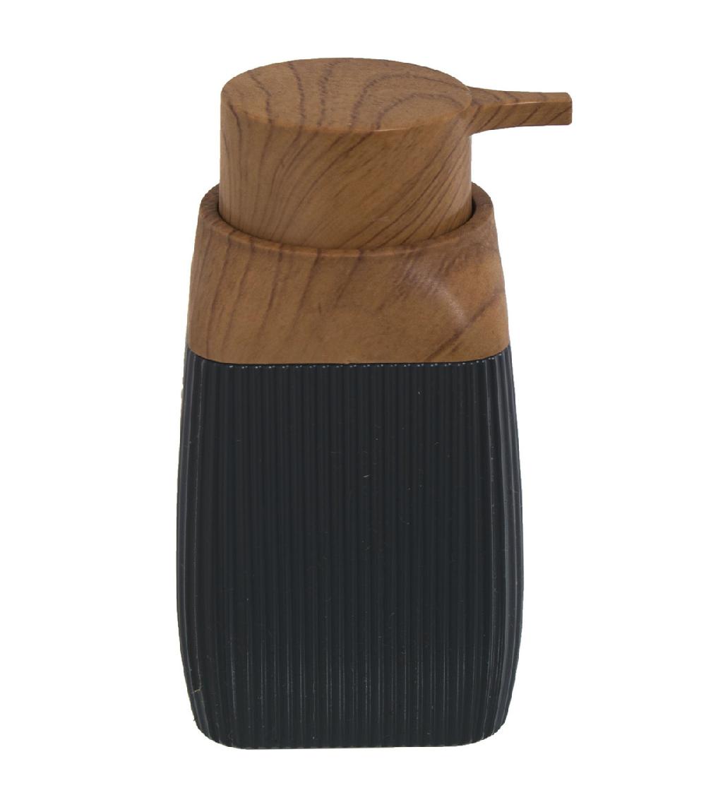 wadiga Distributeur de savon acrylique noir et bois 300ml