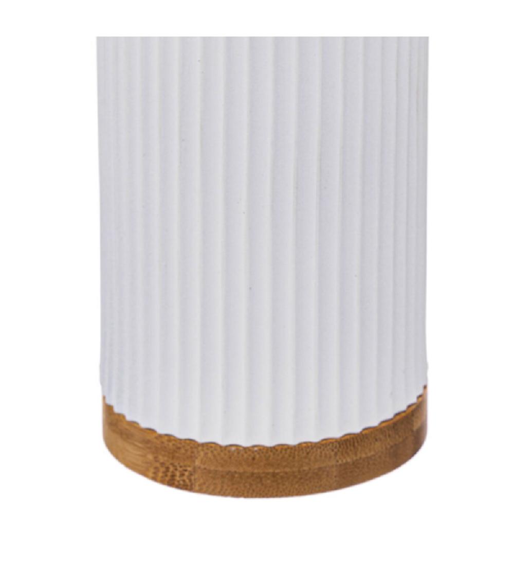 Wadiga Distributeur De Savon Blanc Et Bambou - 7x18cm