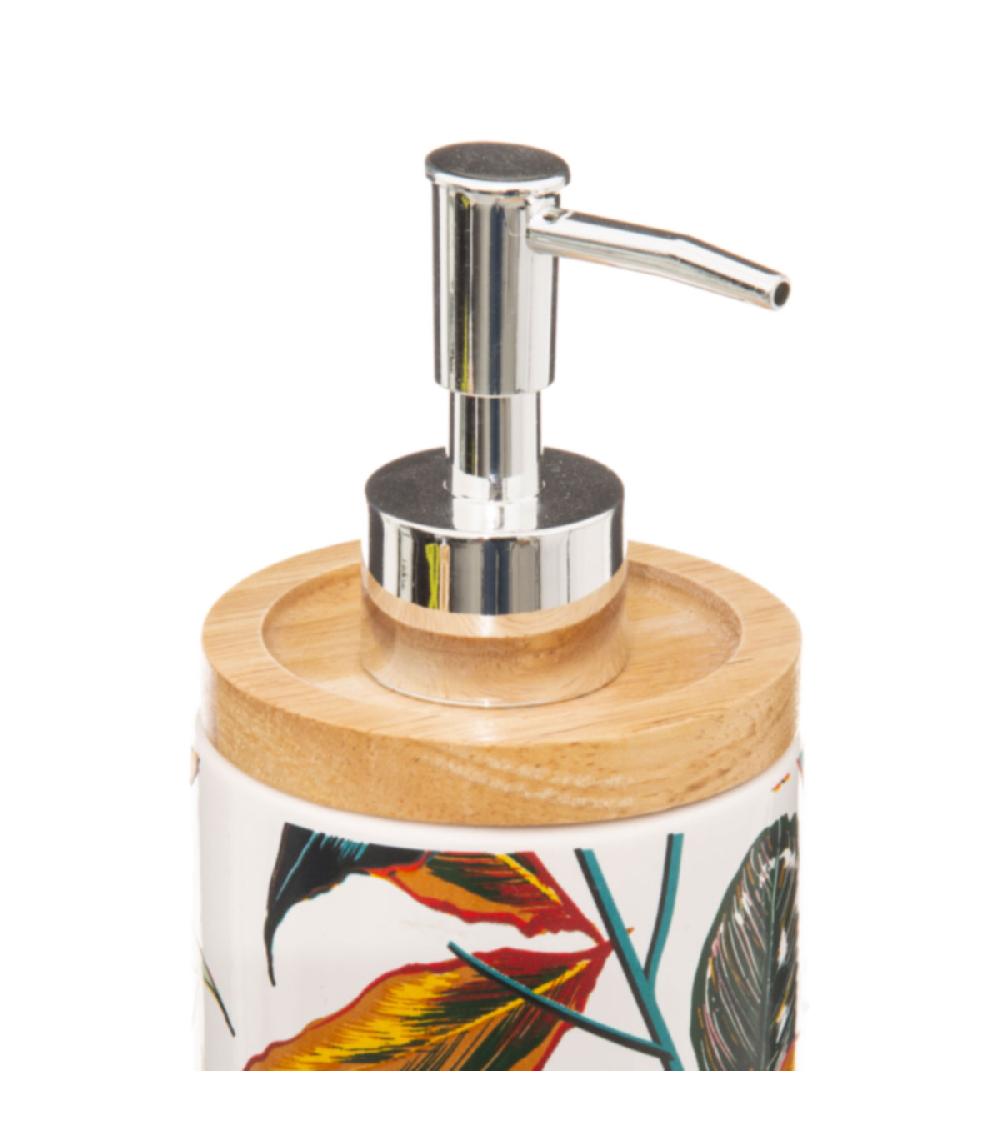 Wadiga Distributeur De Savon Céramique Feuillage Exotique - 7.5x18cm