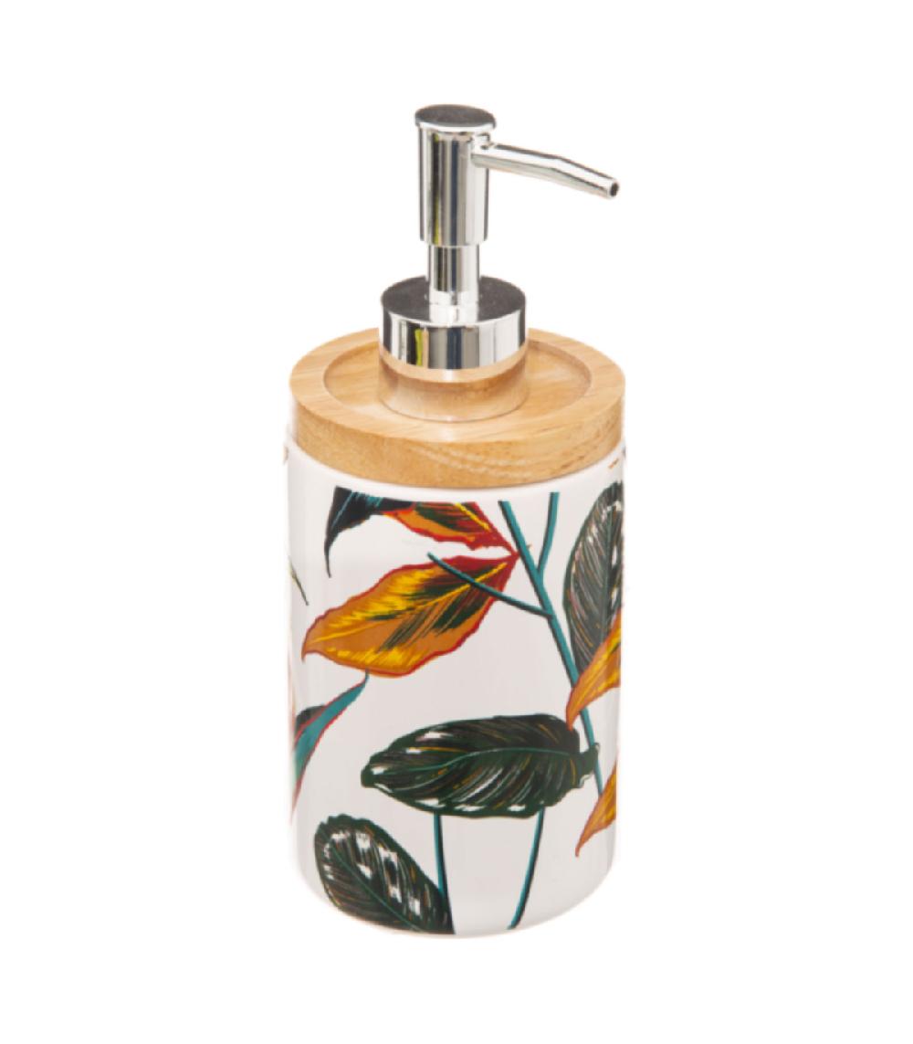 wadiga Distributeur de savon céramique feuillage exotique - 7.5x18cm