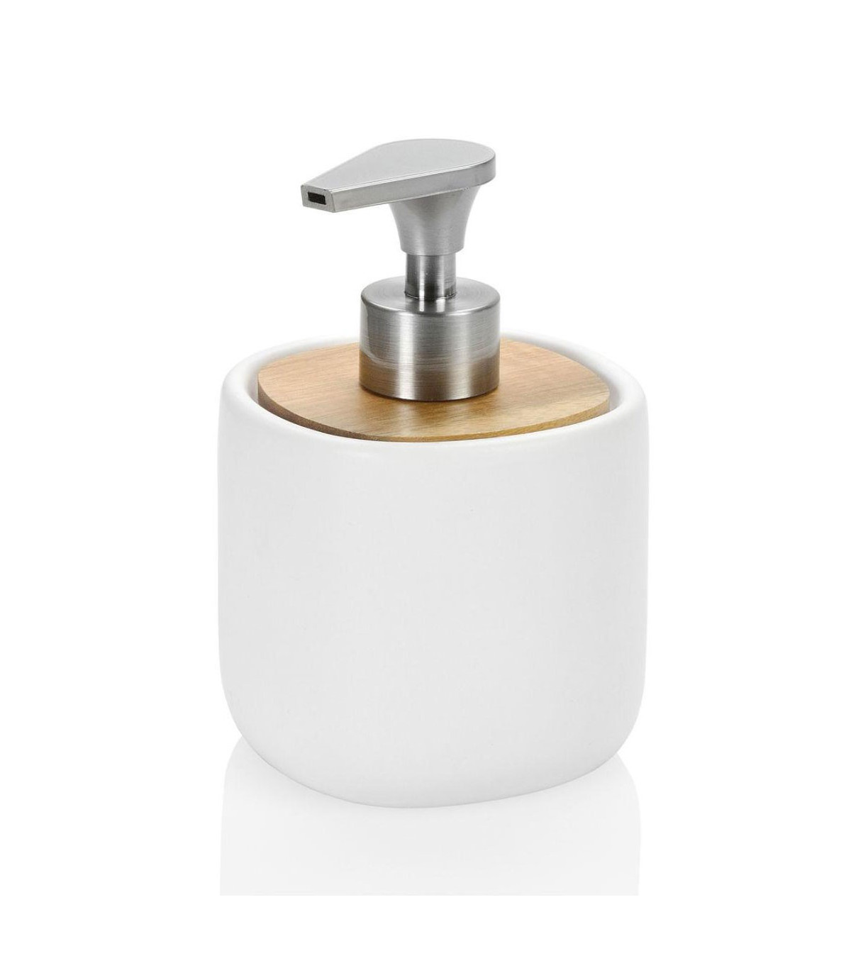wadiga Distributeur de Savon en Céramique Blanche et Acacia