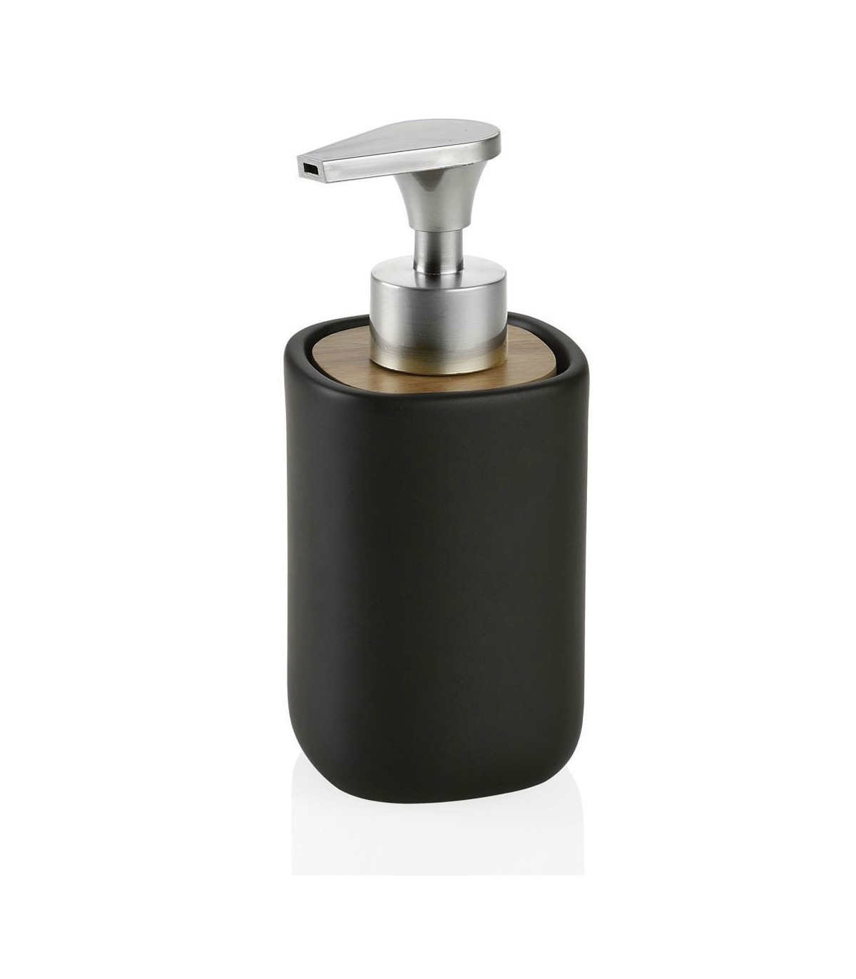 wadiga Distributeur de Savon en Céramique Noire et Acacia