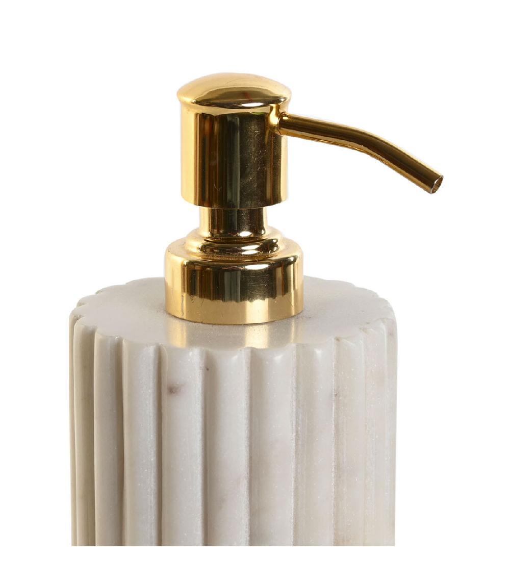 Wadiga Distributeur De Savon En Marbre Blanc Et Métal Doré 8x8x20cm