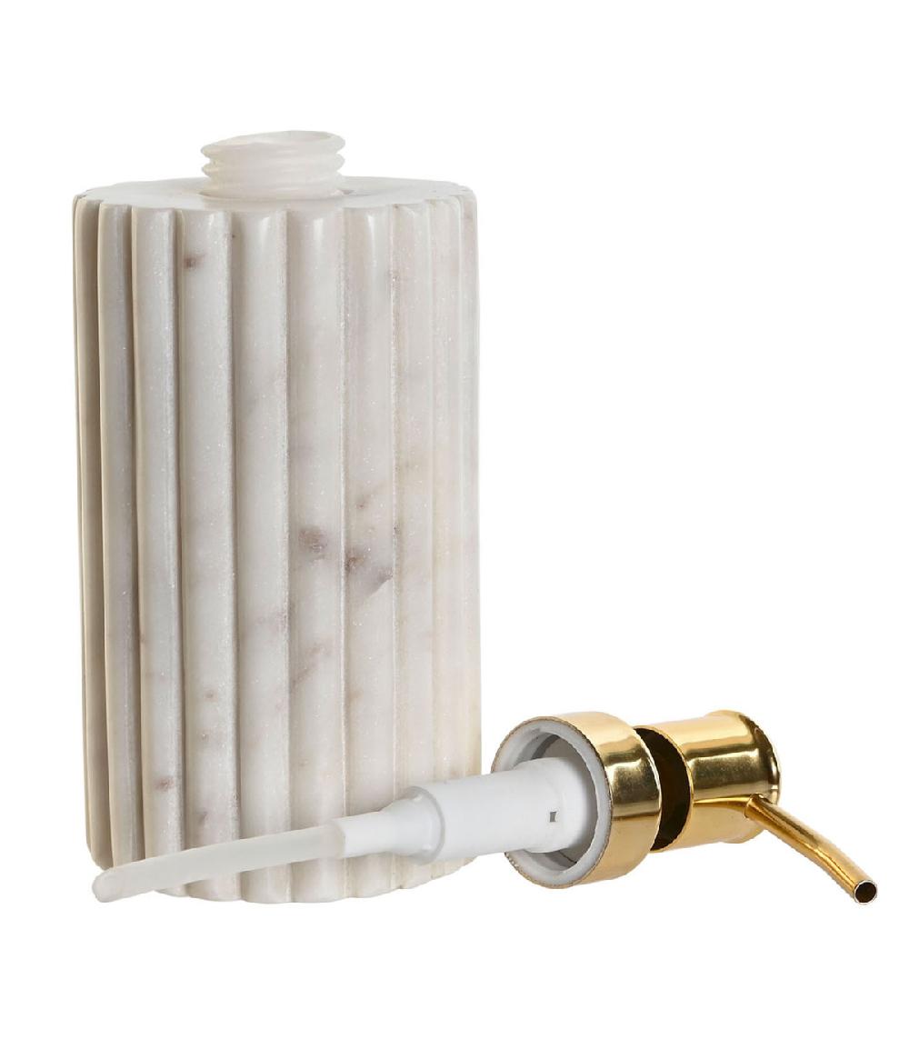 Wadiga Distributeur De Savon En Marbre Blanc Et Métal Doré 8x8x20cm