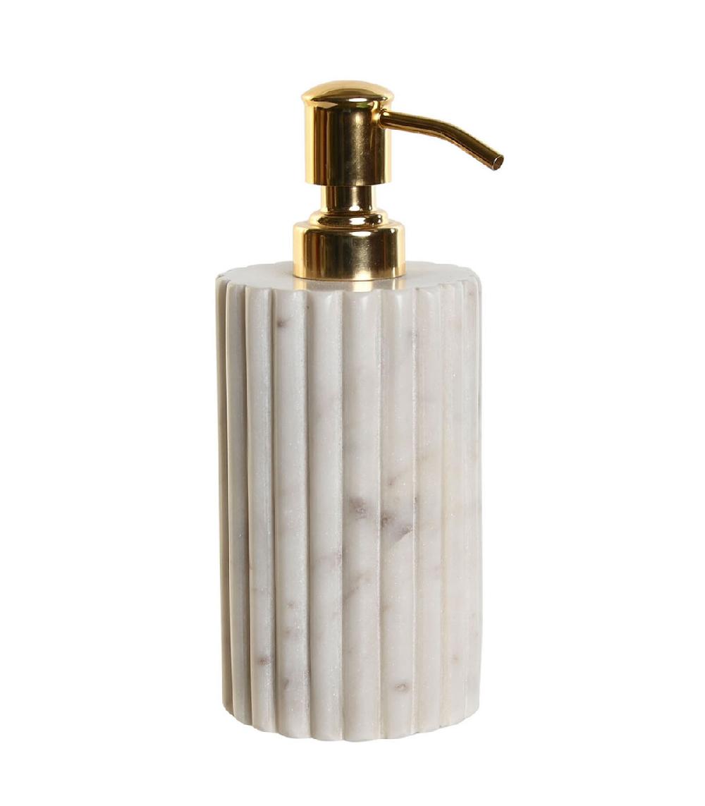 wadiga Distributeur de savon en marbre blanc et métal doré 8x8x20cm