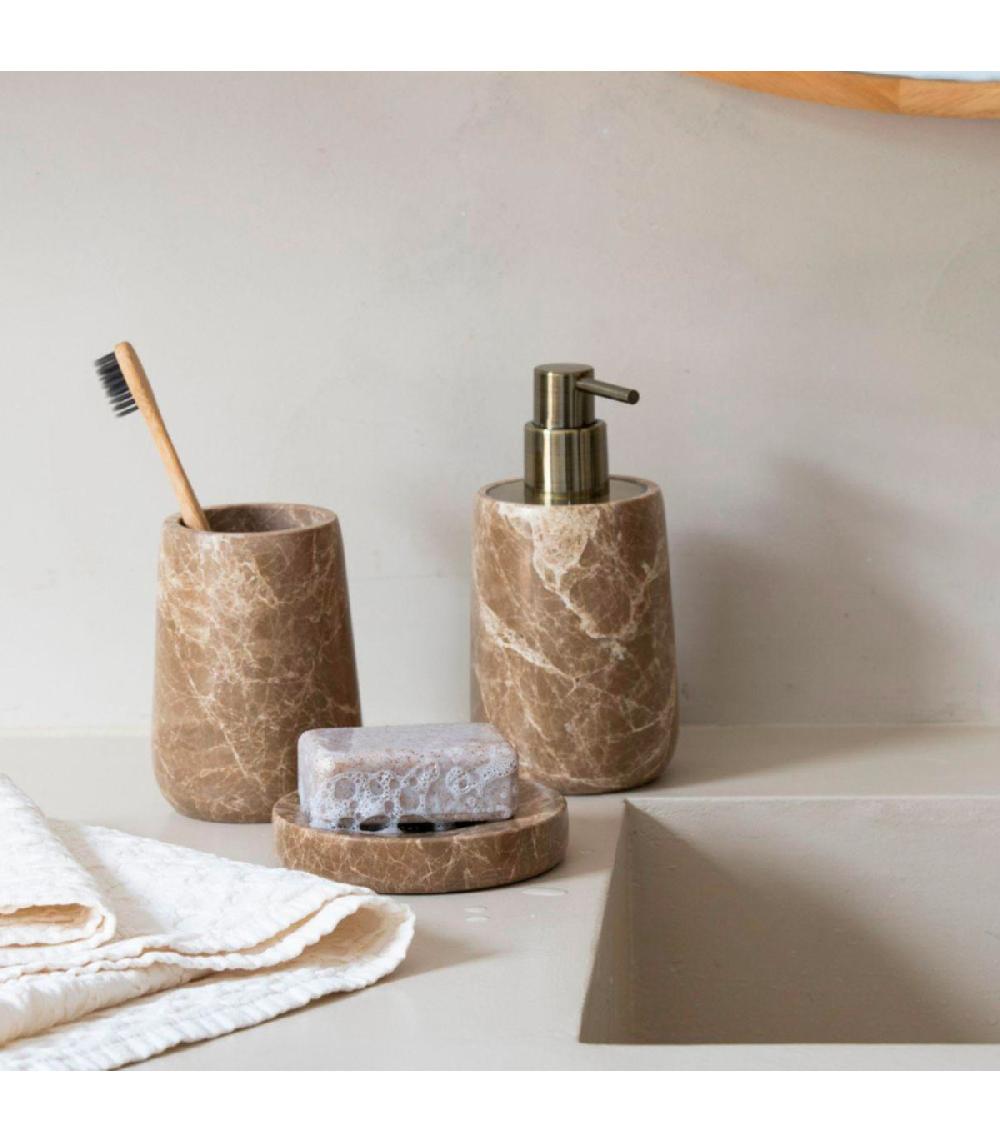 Wadiga Distributeur De Savon En Marbre Brun 8x8x16.5cm
