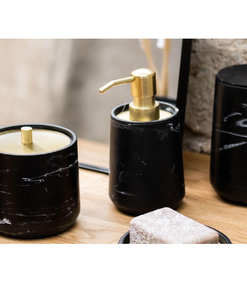 Wadiga Distributeur De Savon En Polyrésine Noire Effet Marbre Et Métal Doré