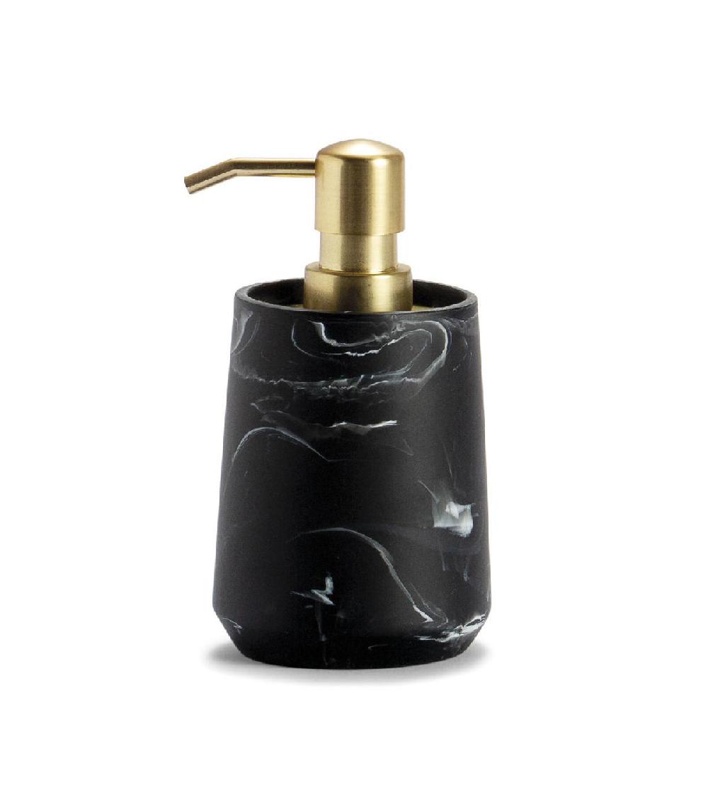 wadiga Distributeur de Savon en Polyrésine Noire Effet Marbre et Métal Doré