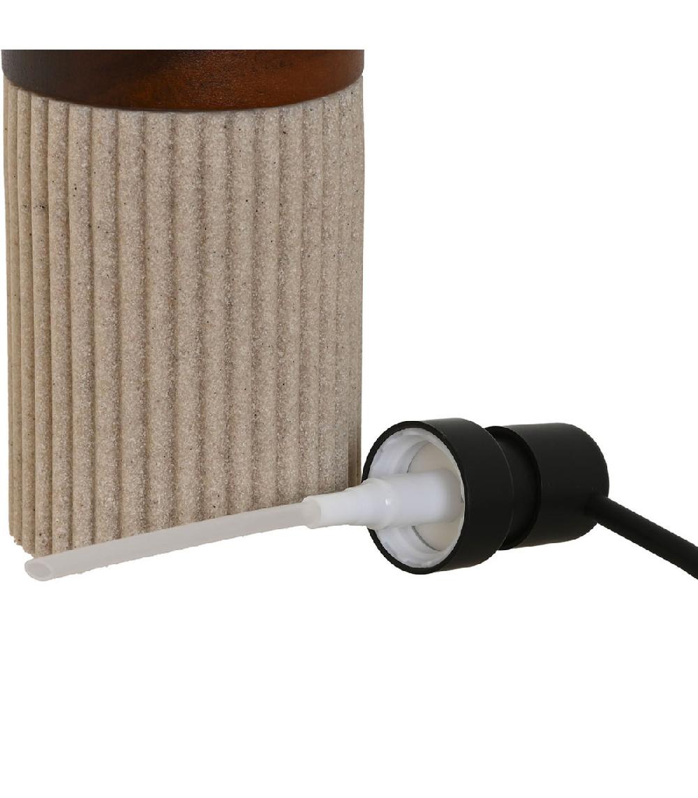 Wadiga Distributeur De Savon En Résine Beige Et Bois D'acacia 10x8x17.5cm