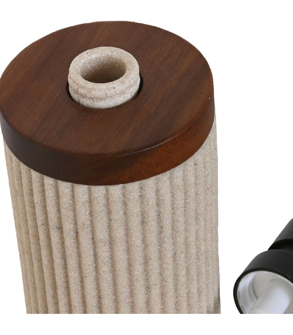 Wadiga Distributeur De Savon En Résine Beige Et Bois D'acacia 10x8x17.5cm