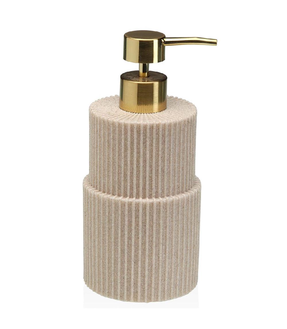 wadiga Distributeur de savon en résine beige stries 7.5x7.5x10.5cm