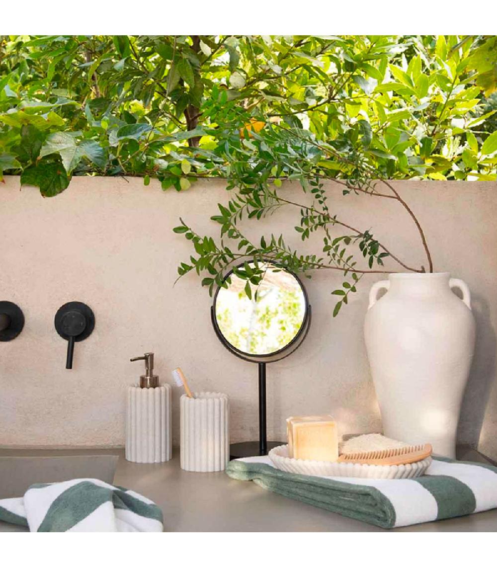 Wadiga Distributeur De Savon En Résine Beige Stries 7x7x17cm