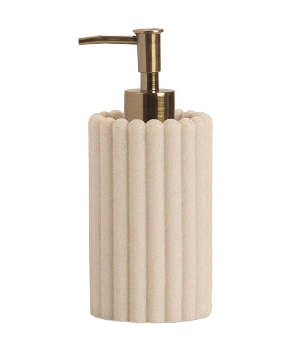 wadiga Distributeur de savon en résine beige stries 7x7x17cm