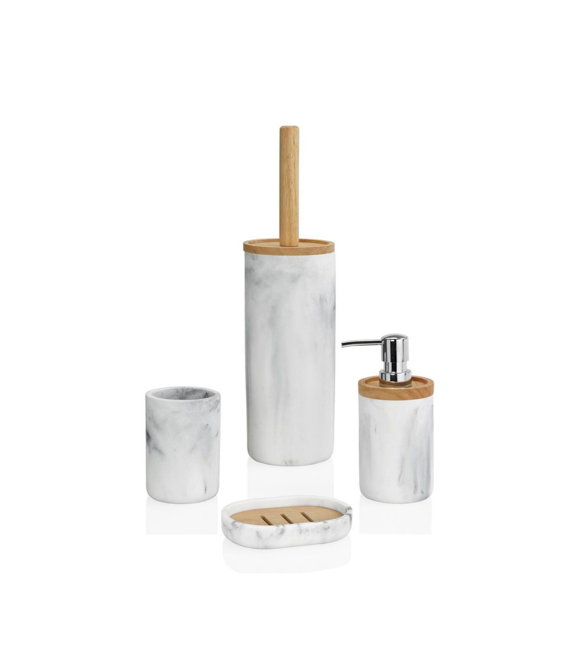 Wadiga Distributeur De Savon En Résine Effet Marbre Blanc Et Bois