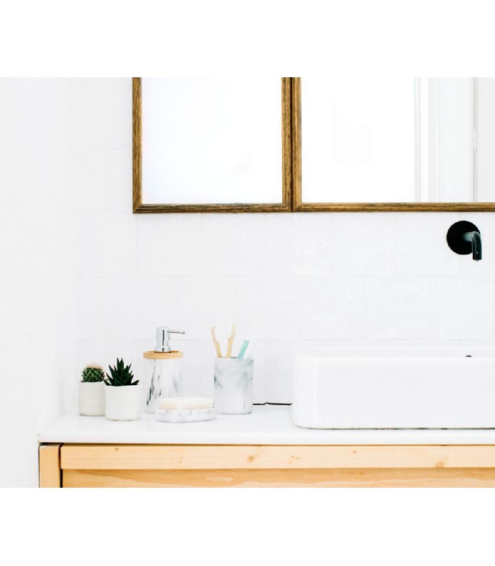 Wadiga Distributeur De Savon En Résine Effet Marbre Blanc Et Bois