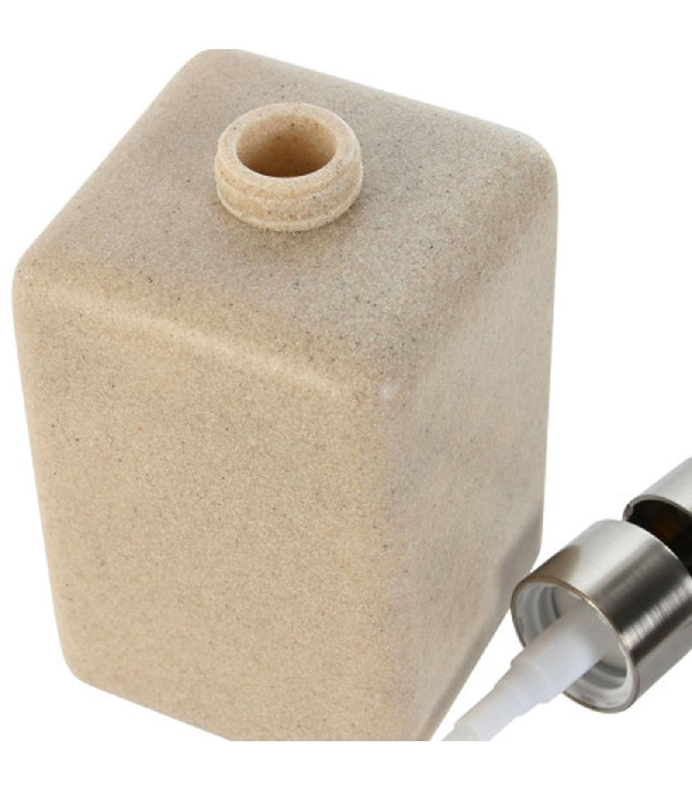Wadiga Distributeur De Savon En Résine Effet Pierre Beige 8x8x18cm