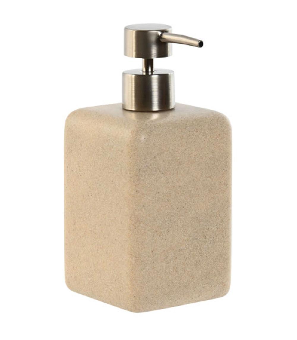 wadiga Distributeur de savon en résine effet pierre beige 8x8x18cm