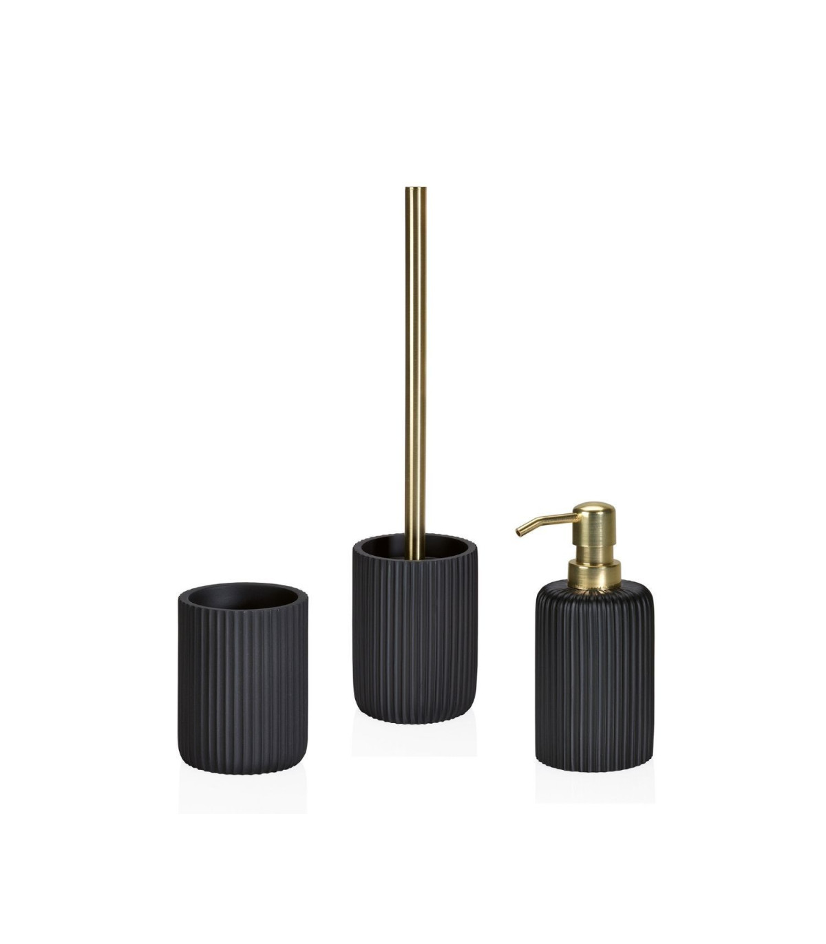 Wadiga Distributeur De Savon En Résine Noire Et ABS Doré Stripes