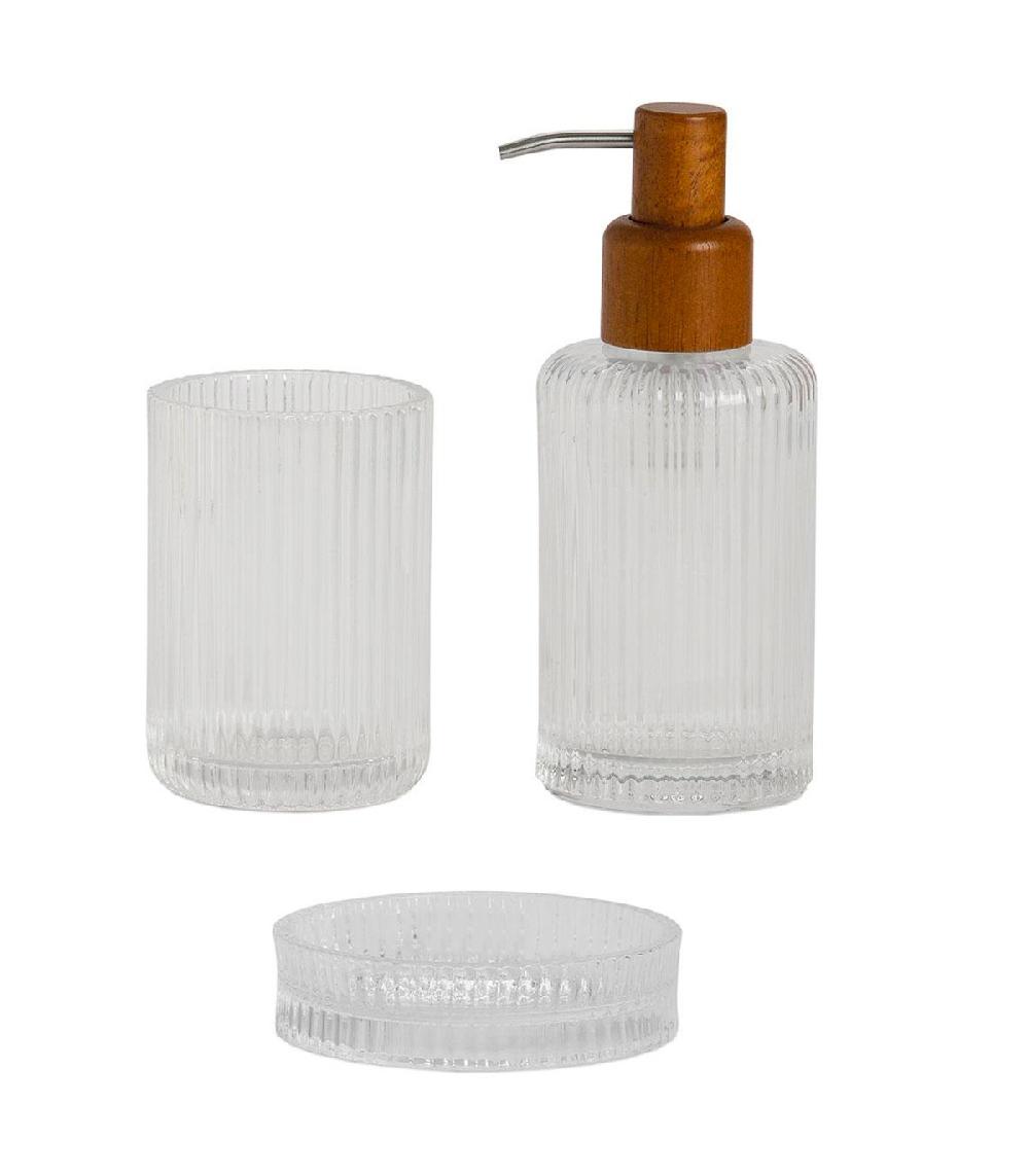 Wadiga Distributeur De Savon En Verre Strié Et Acacia 7x7x18cm