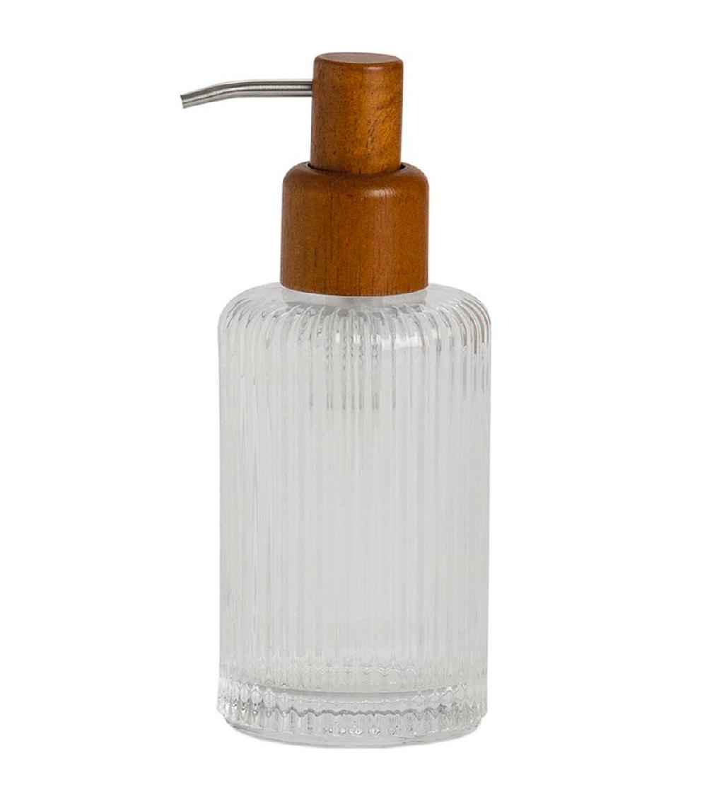 wadiga Distributeur de savon en verre strié et acacia 7x7x18cm