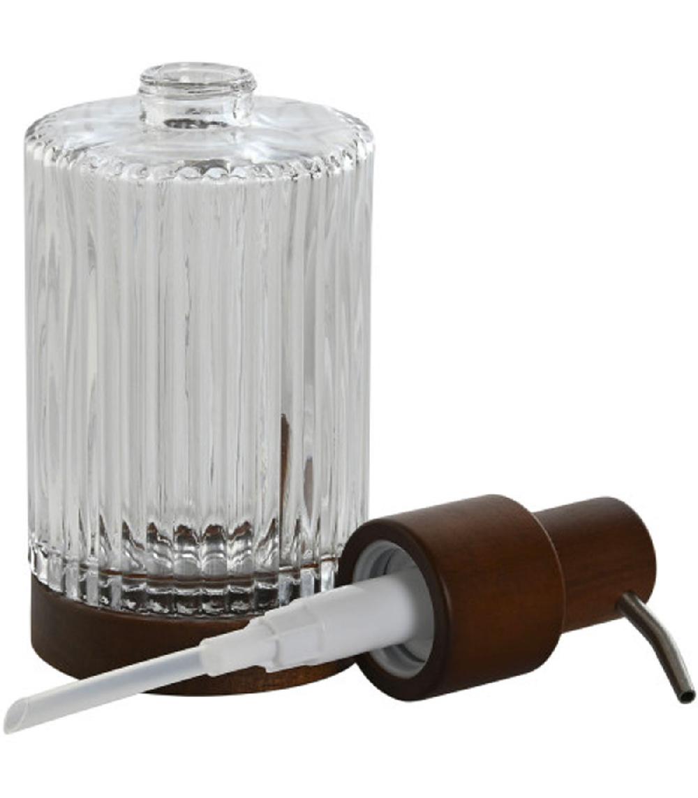 Wadiga Distributeur De Savon En Verre Strié Et Bois D'acacia 8x8x18.5cm