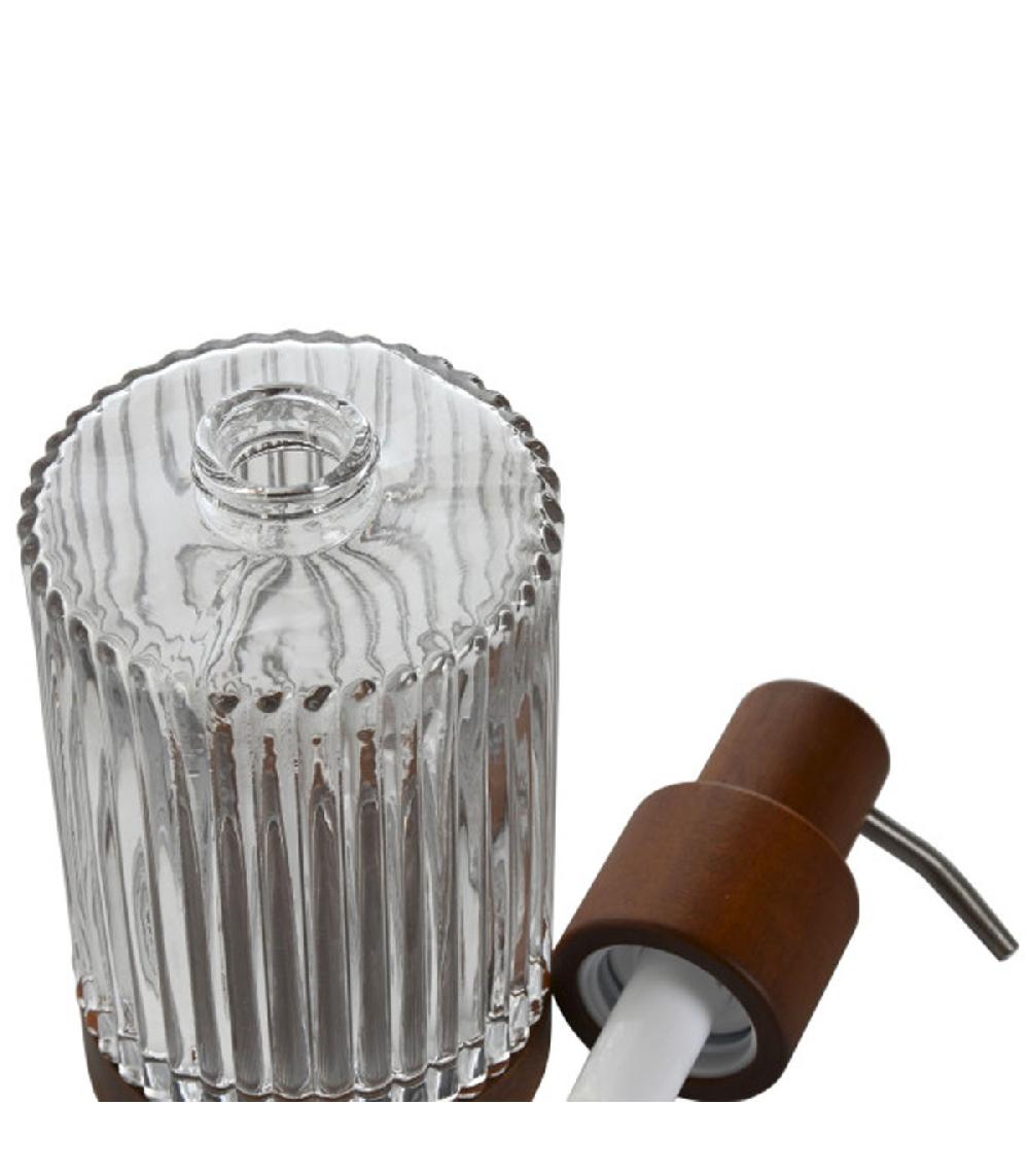 Wadiga Distributeur De Savon En Verre Strié Et Bois D'acacia 8x8x18.5cm