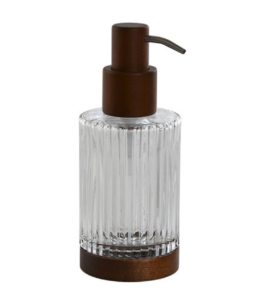 wadiga Distributeur de savon en verre strié et bois d'acacia 8x8x18.5cm