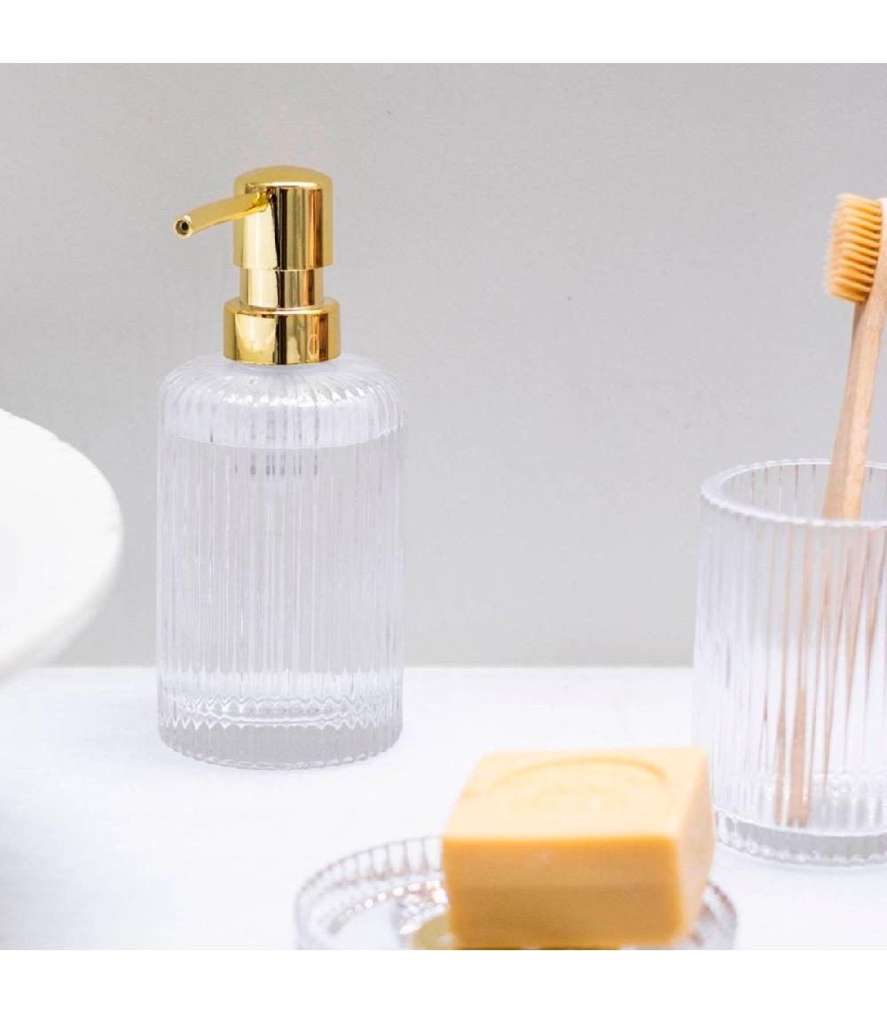 Wadiga Distributeur De Savon En Verre Strillé Et Poussoir Doré