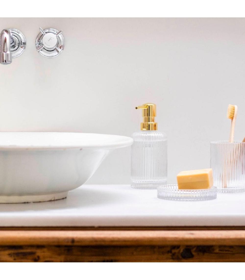 Wadiga Distributeur De Savon En Verre Strillé Et Poussoir Doré