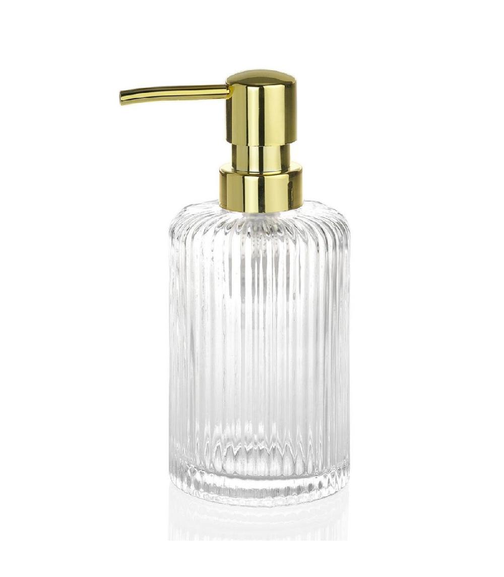 wadiga Distributeur de savon en verre strillé et poussoir doré