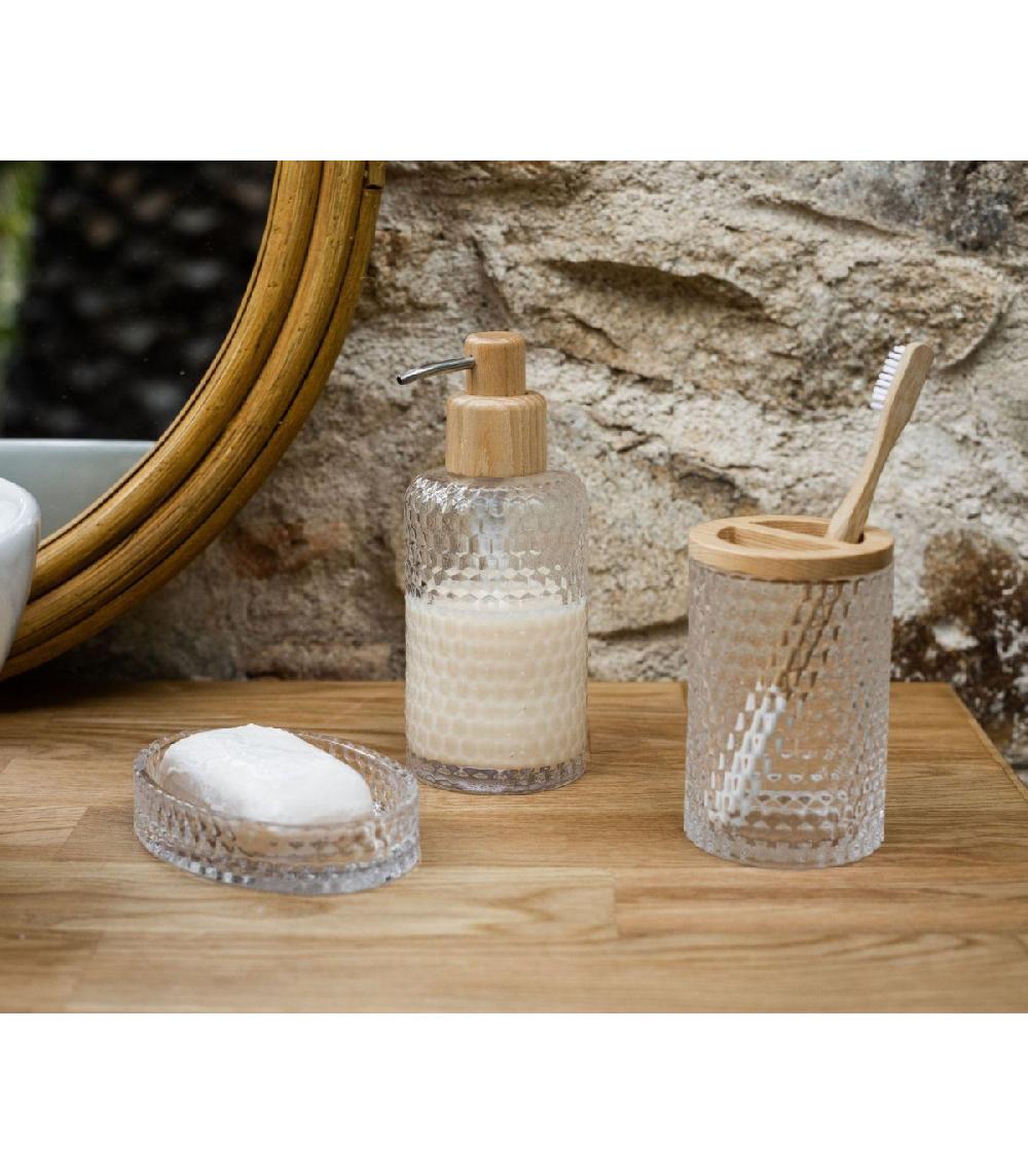 Wadiga Distributeur De Savon En Verre Taillé Et Bois