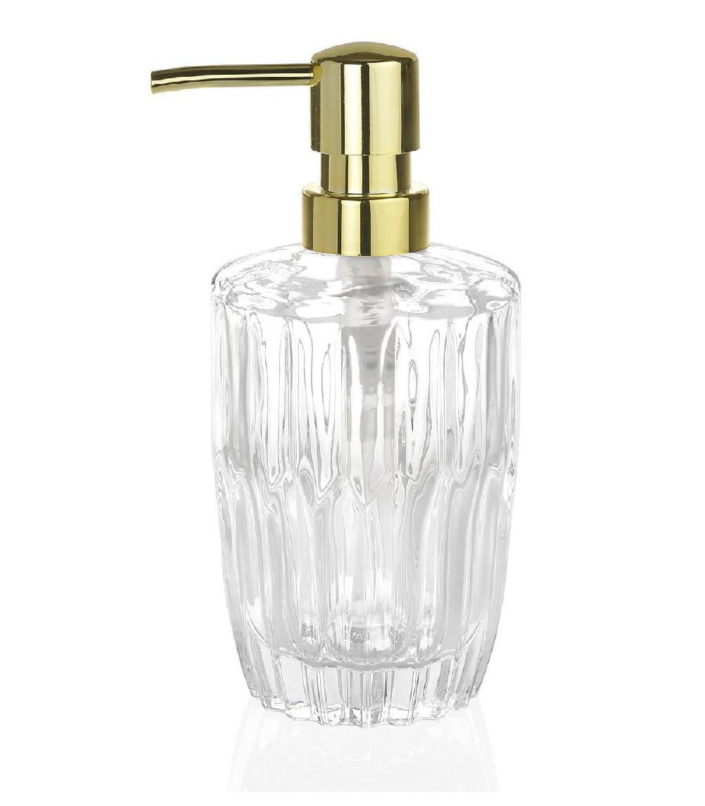 wadiga Distributeur de Savon en Verre Taillé Motifs Géométriques et PP Doré