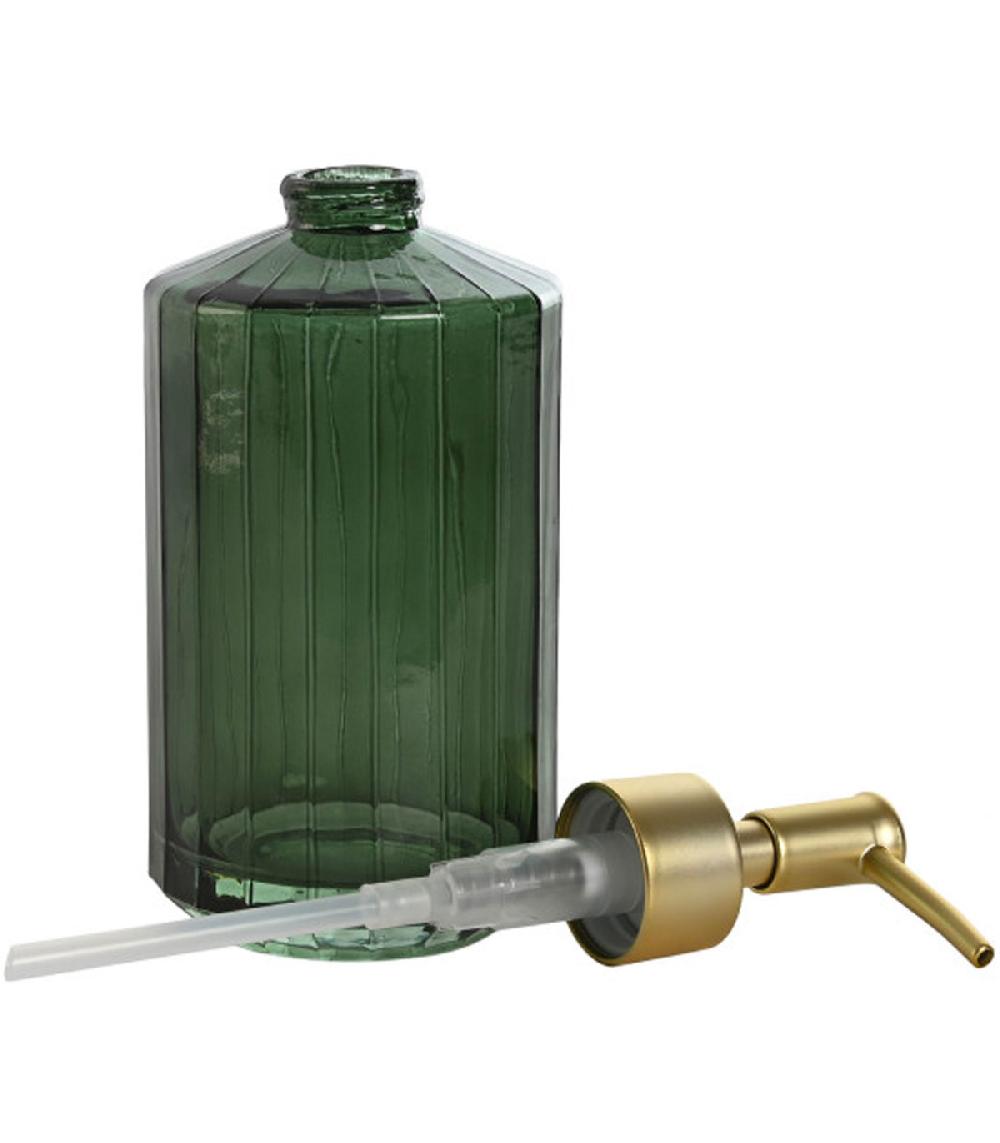 Wadiga Distributeur De Savon En Verre Vert Et Poussoir Doré 8x8x19.5cm