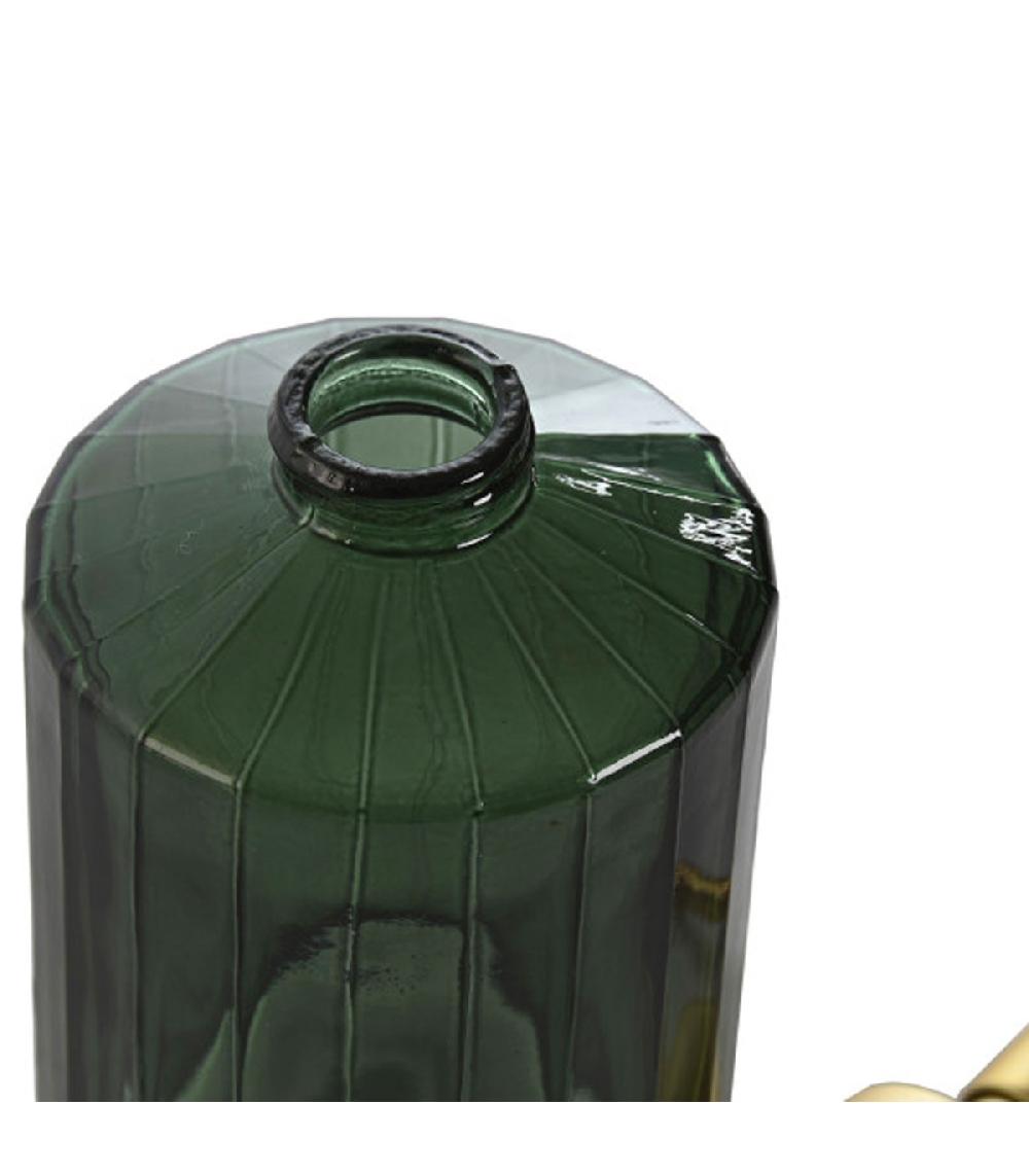 Wadiga Distributeur De Savon En Verre Vert Et Poussoir Doré 8x8x19.5cm