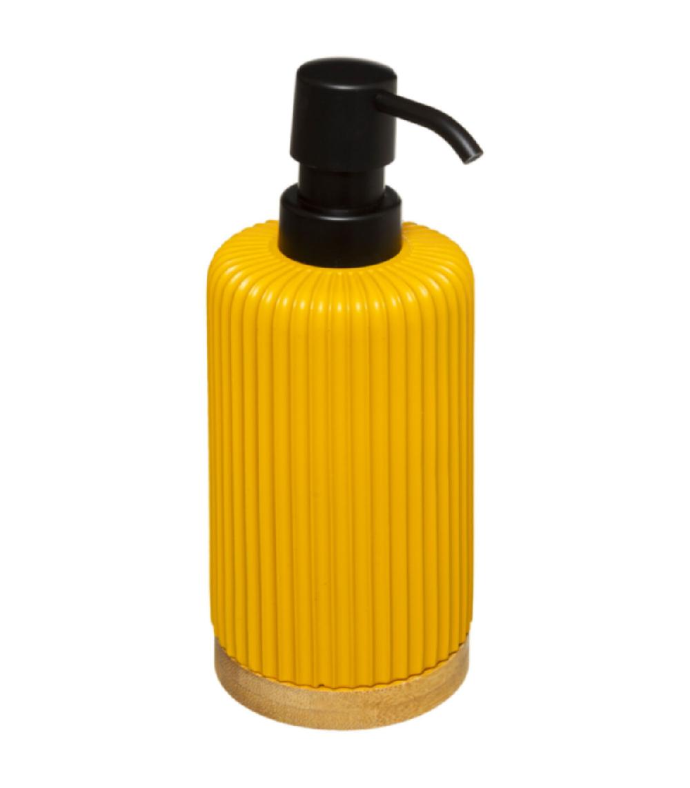 wadiga Distributeur de savon jaune et bambou - 7x18cm