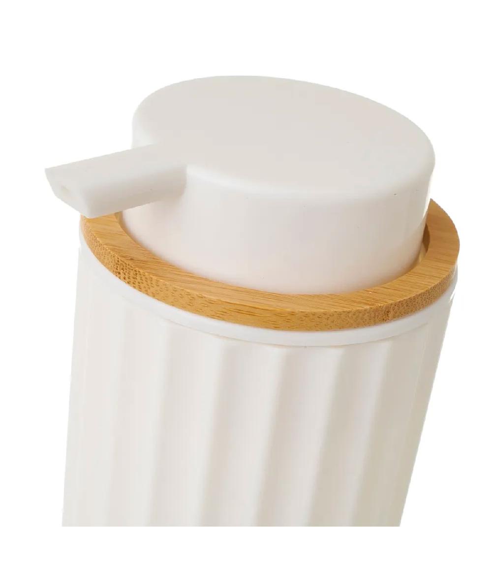 Wadiga Distributeur De Savon Plastique Blanc Et Bambou